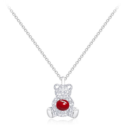 YISIXICI XL13140009 Zirconia Necklace Bear Hugging Red Love Seed Neck Jewelry Gift