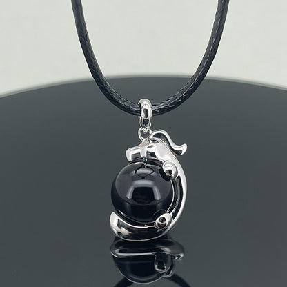YISIXICI XL13140060 Men's Black Agate Necklace Chinese Dragon Hug Pearl Neck Jewelry Birthday Gift