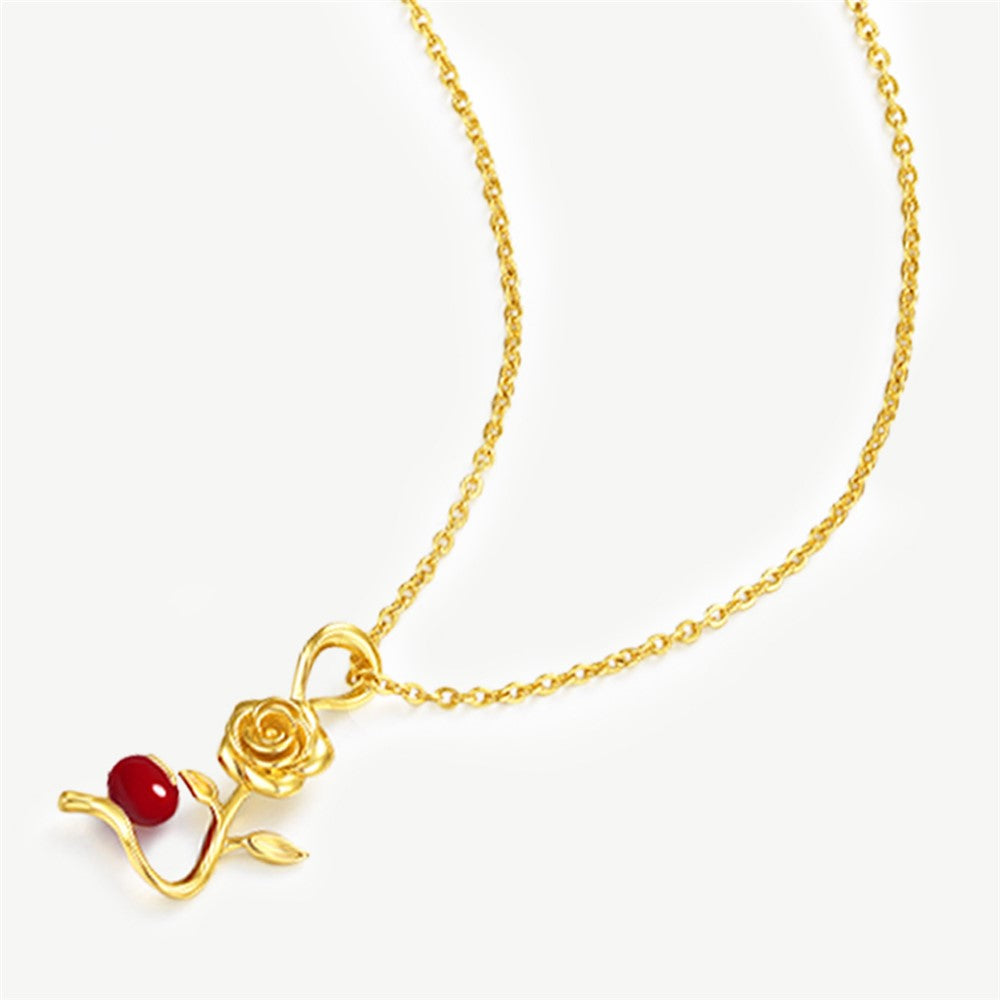 YISIXICI XL13140010 Women's Necklace Rose and Love Seed Enamel Neck Jewelry Birthday Gift