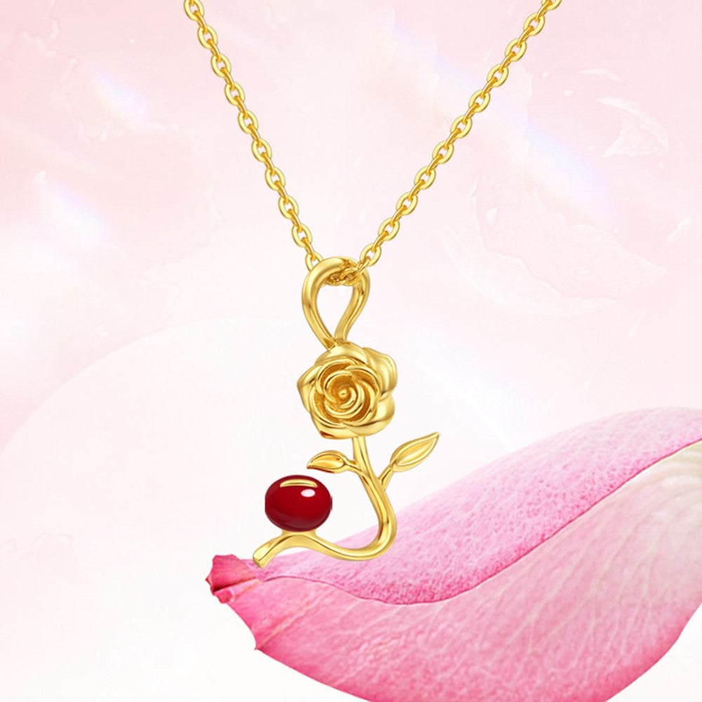 YISIXICI XL13140010 Women's Necklace Rose and Love Seed Enamel Neck Jewelry Birthday Gift