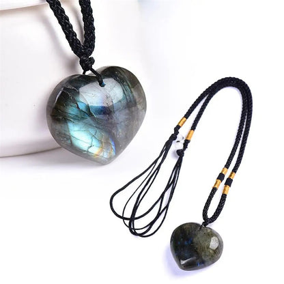 3-4cm Natural Labradorite Pendant Moonstone Love Heart Shape Necklace Gift