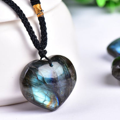 3-4cm Natural Labradorite Pendant Moonstone Love Heart Shape Necklace Gift