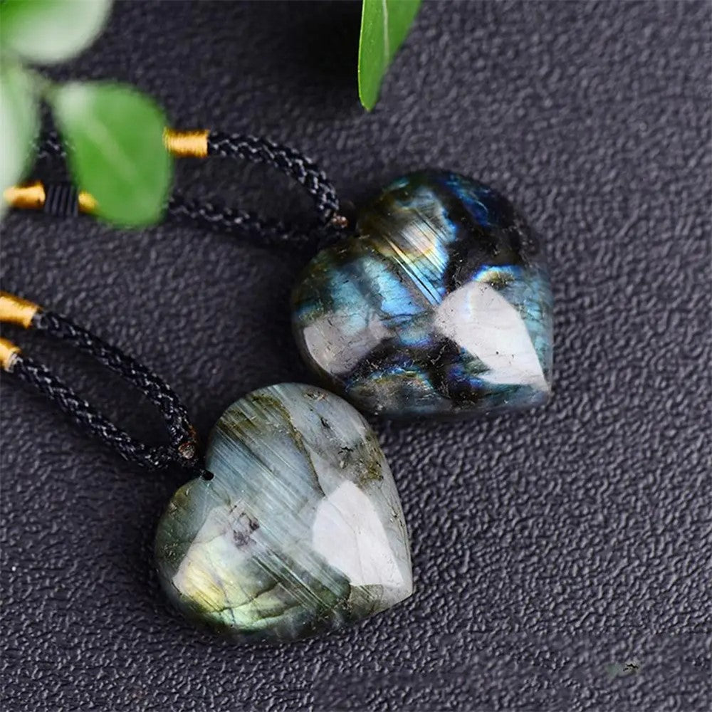 3-4cm Natural Labradorite Pendant Moonstone Love Heart Shape Necklace Gift