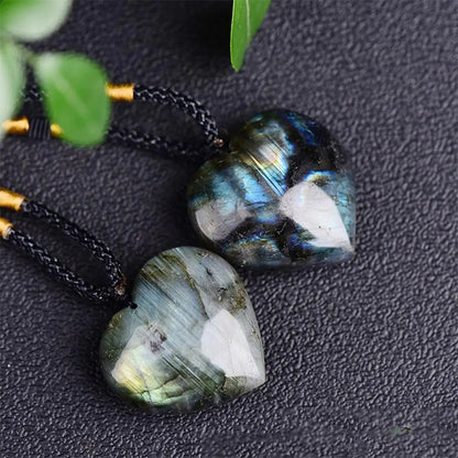 3-4cm Natural Labradorite Pendant Moonstone Love Heart Shape Necklace Gift