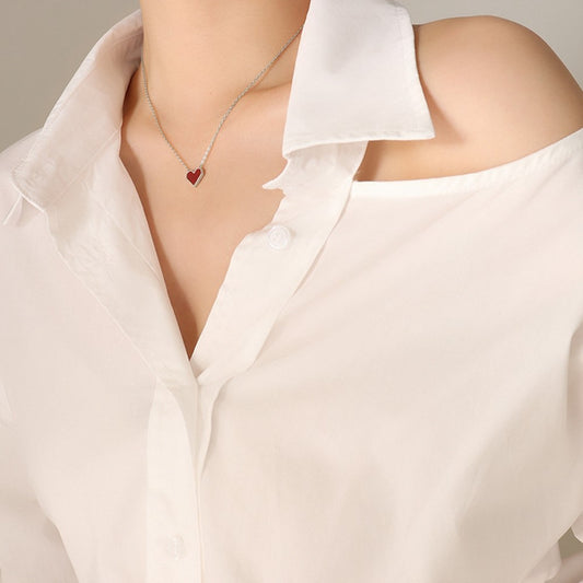 Elegant Heart Pendant Necklace Titanium Steel Chain Versatile Fashion Jewelry 40+5cm Extender