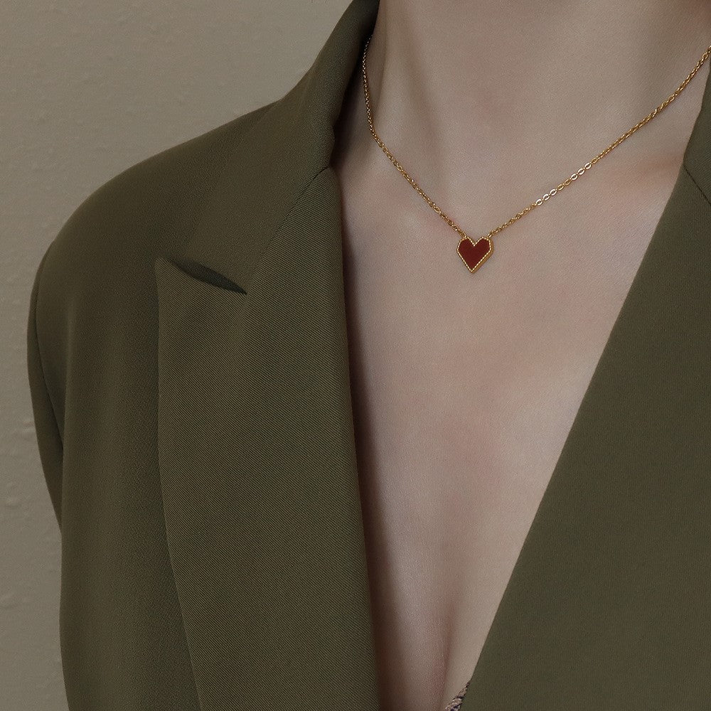 Elegant Heart Pendant Necklace Titanium Steel Chain Versatile Fashion Jewelry 40+5cm Extender