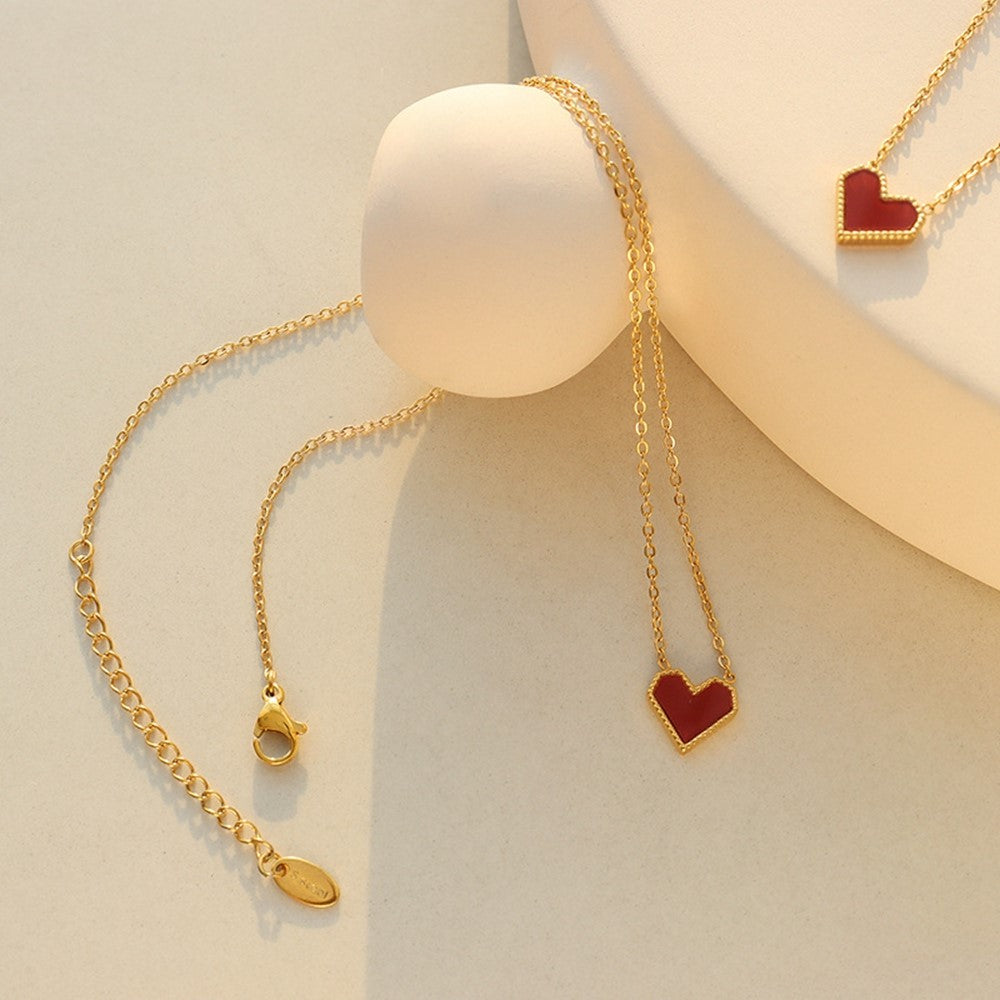 Elegant Heart Pendant Necklace Titanium Steel Chain Versatile Fashion Jewelry 40+5cm Extender