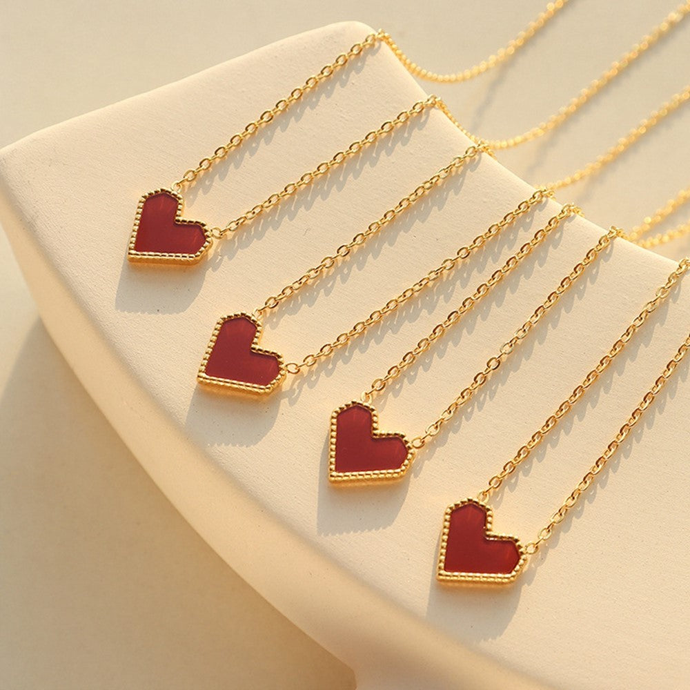 Elegant Heart Pendant Necklace Titanium Steel Chain Versatile Fashion Jewelry 40+5cm Extender