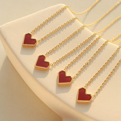 Elegant Heart Pendant Necklace Titanium Steel Chain Versatile Fashion Jewelry 40+5cm Extender