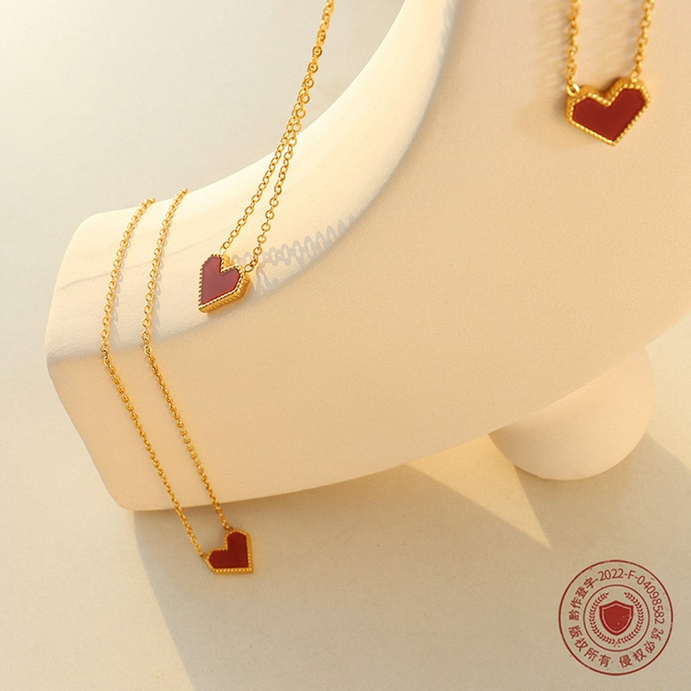 Elegant Heart Pendant Necklace Titanium Steel Chain Versatile Fashion Jewelry 40+5cm Extender