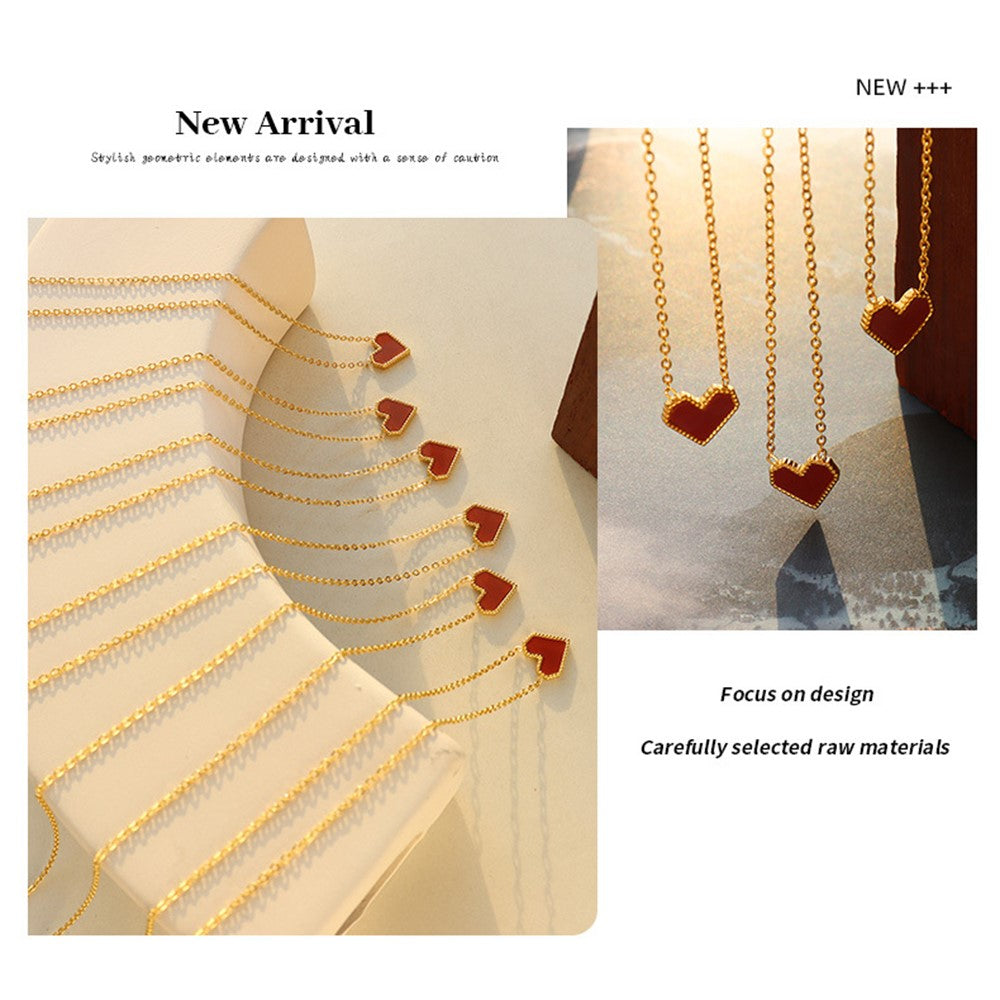 Elegant Heart Pendant Necklace Titanium Steel Chain Versatile Fashion Jewelry 40+5cm Extender