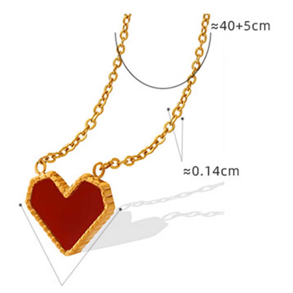 Elegant Heart Pendant Necklace Titanium Steel Chain Versatile Fashion Jewelry 40+5cm Extender