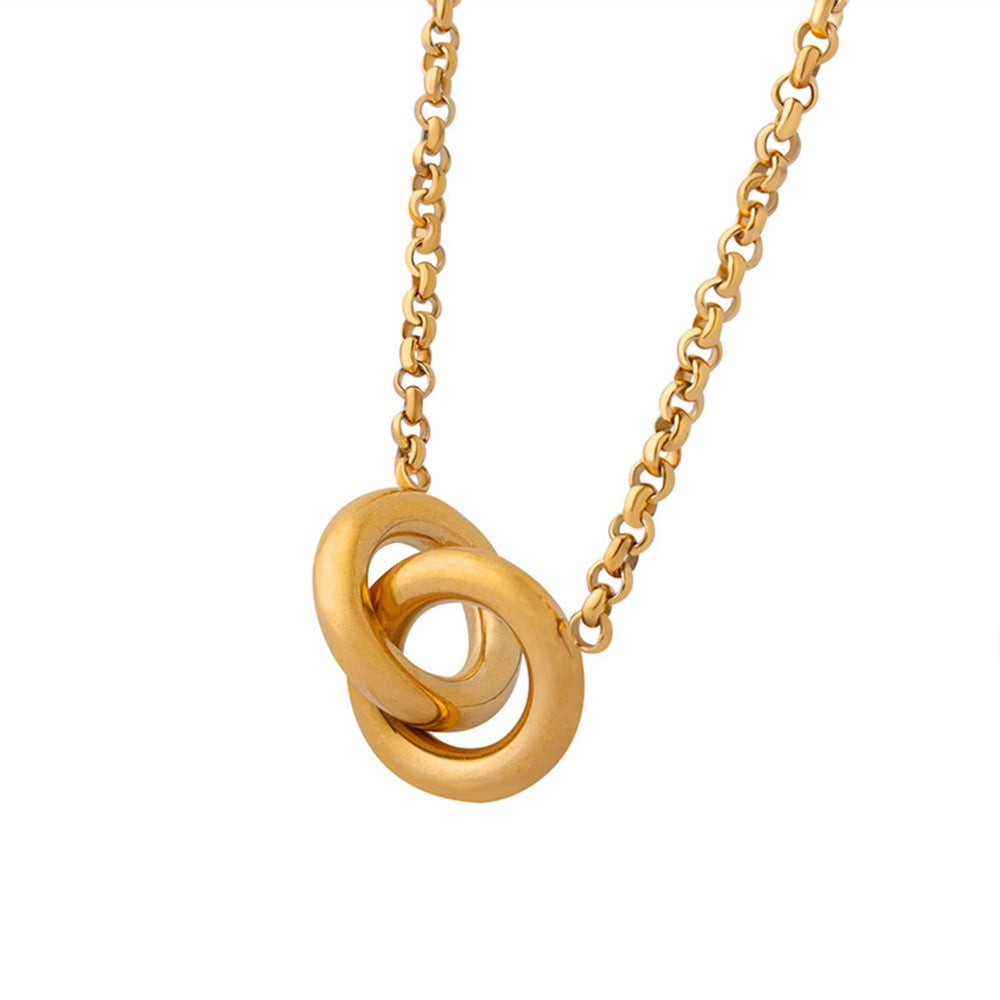 Luxury Interlocking Circles Pendant Necklace Titanium Steel Gold Plated Fashion Versatile 40+5cm Chain