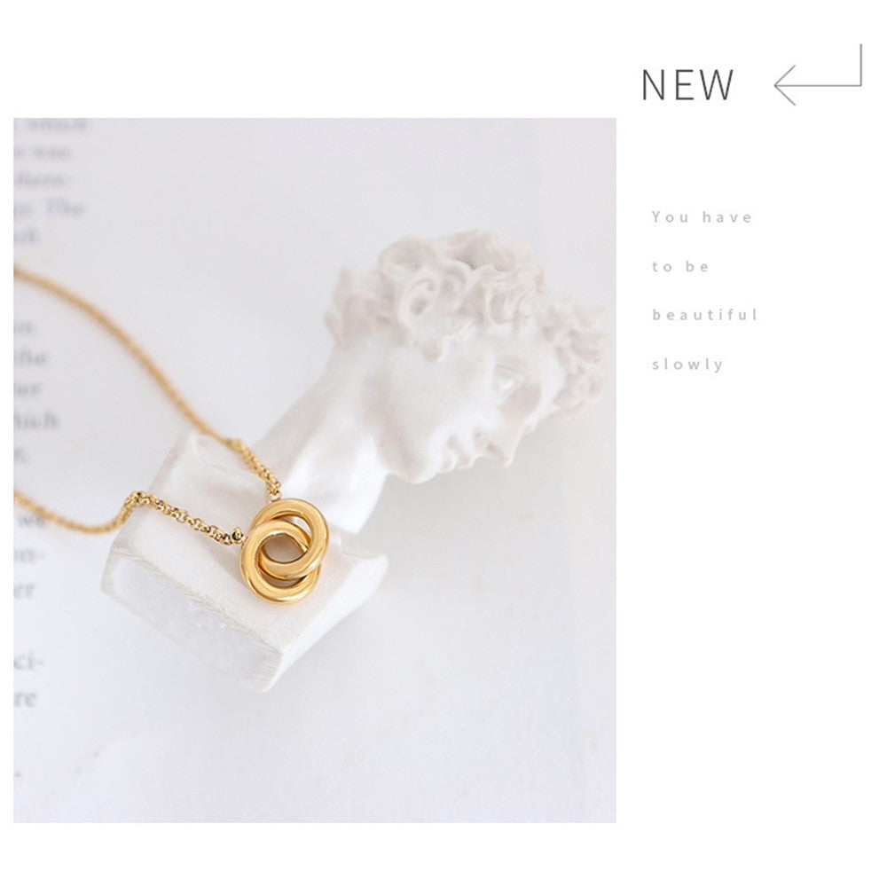 Luxury Interlocking Circles Pendant Necklace Titanium Steel Gold Plated Fashion Versatile 40+5cm Chain