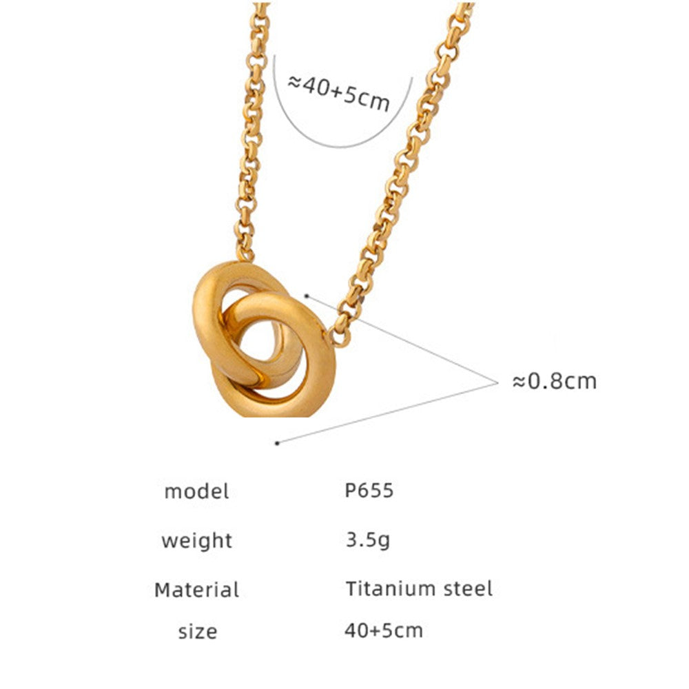 Luxury Interlocking Circles Pendant Necklace Titanium Steel Gold Plated Fashion Versatile 40+5cm Chain