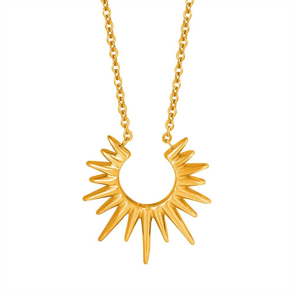 Geometric Sunburst Titanium Steel Gold Plated Necklace Fashion Versatile Unique European Style