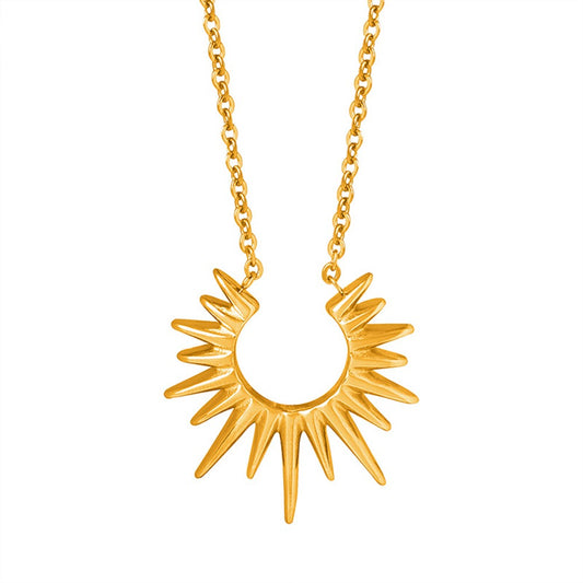 Geometric Sunburst Titanium Steel Gold Plated Necklace Fashion Versatile Unique European Style