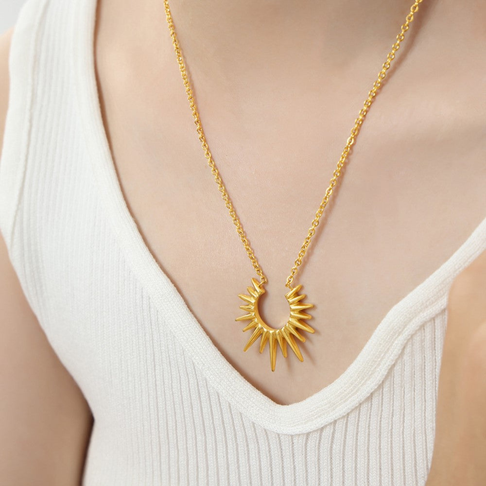 Geometric Sunburst Titanium Steel Gold Plated Necklace Fashion Versatile Unique European Style