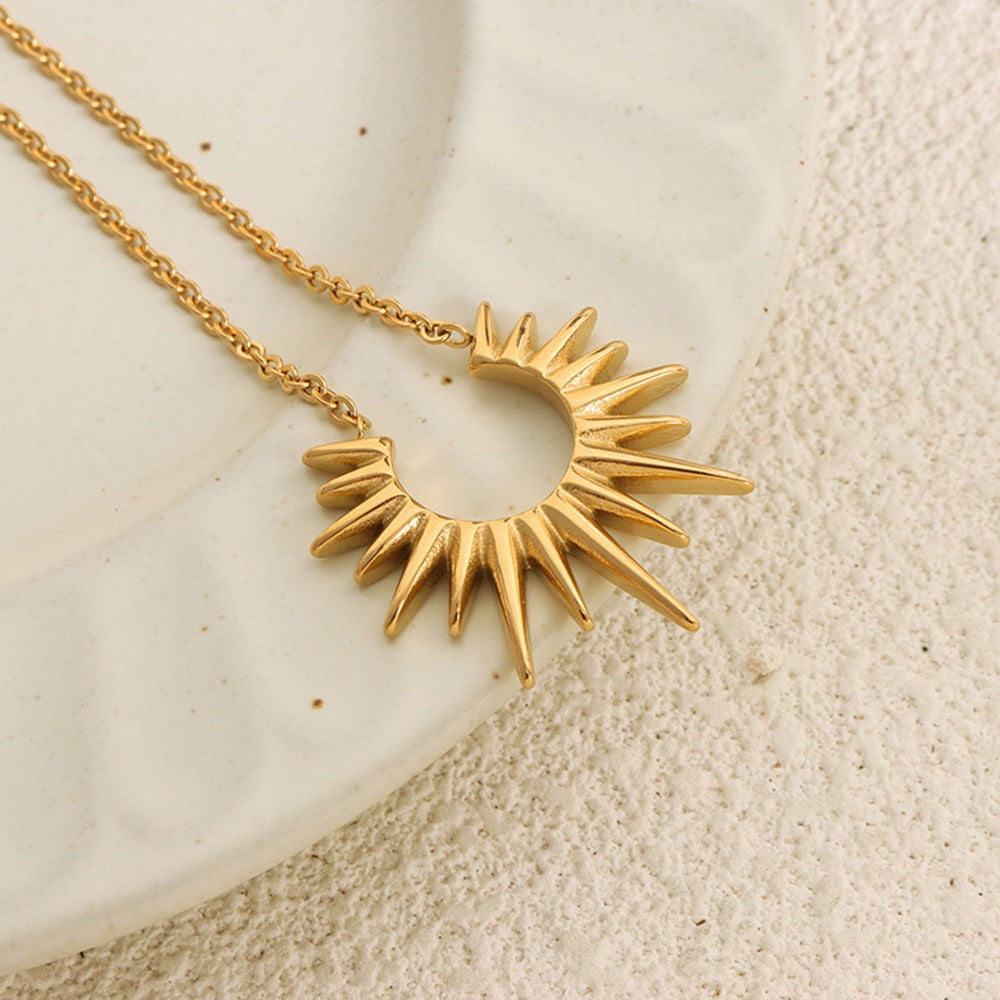 Geometric Sunburst Titanium Steel Gold Plated Necklace Fashion Versatile Unique European Style