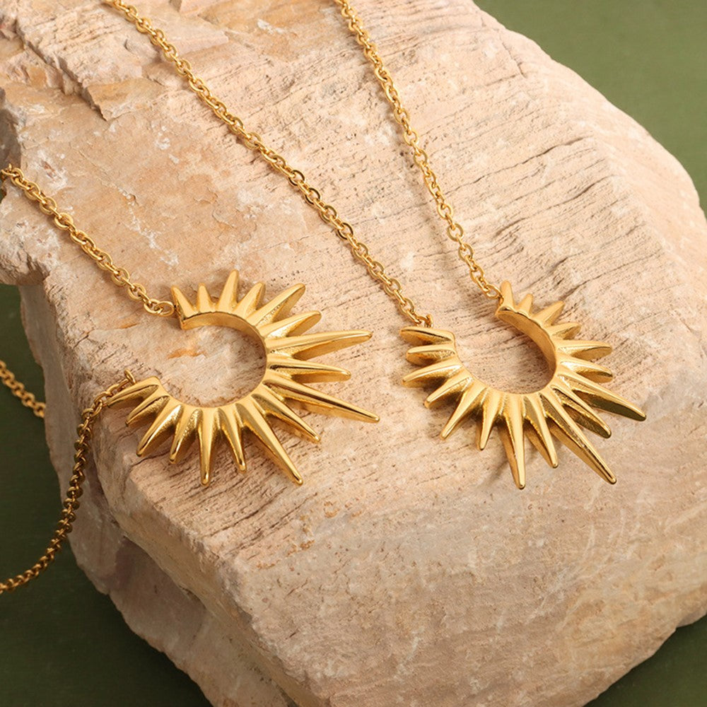 Geometric Sunburst Titanium Steel Gold Plated Necklace Fashion Versatile Unique European Style