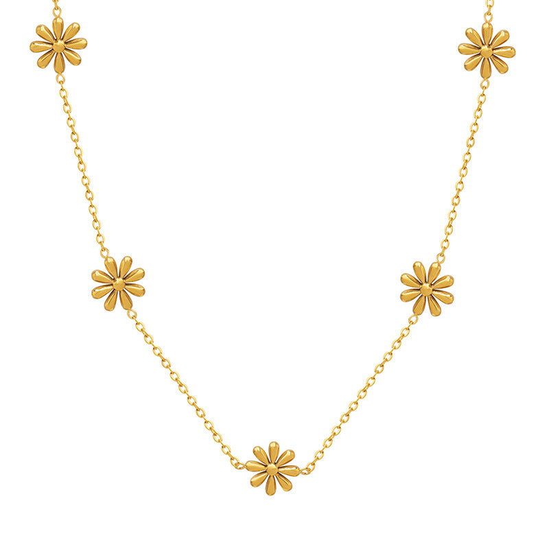 Gold Plated Daisy Necklace for Women Titanium Steel Geometric Pendant Adjustable Chain 40+5cm for Everyday Wear