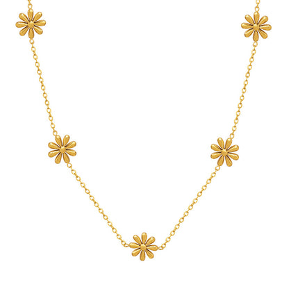Gold Plated Daisy Necklace for Women Titanium Steel Geometric Pendant Adjustable Chain 40+5cm for Everyday Wear