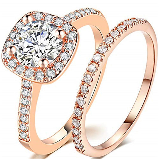 JZX12 2Pcs Women Rings Set Electroplated Cubic Zirconia Stackable Rings Girls Wedding Rings