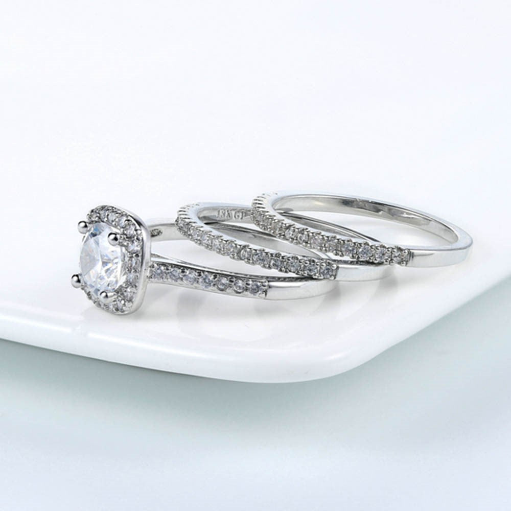 JZX12 2Pcs Women Rings Set Electroplated Cubic Zirconia Stackable Rings Girls Wedding Rings