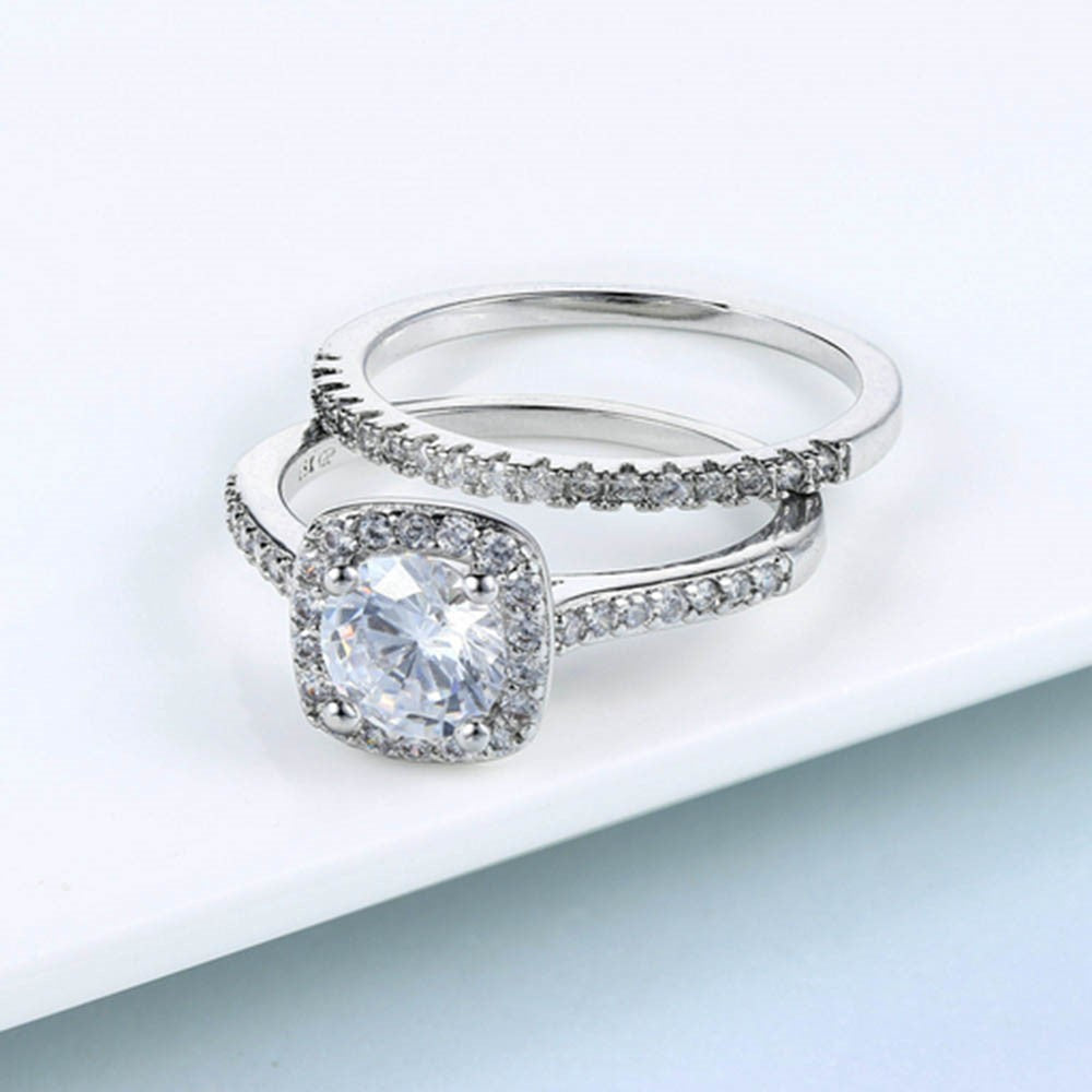 JZX12 2Pcs Women Rings Set Electroplated Cubic Zirconia Stackable Rings Girls Wedding Rings