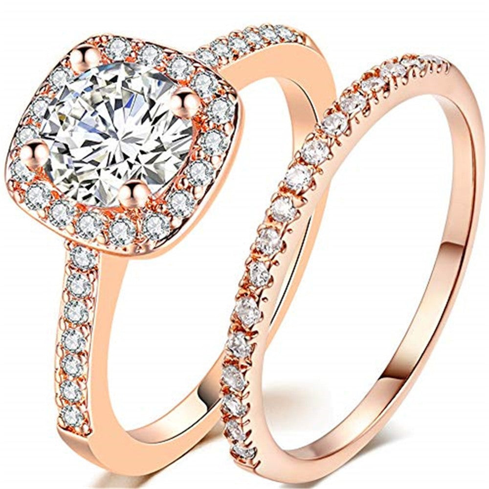 JZX12 2Pcs Women Rings Set Electroplated Cubic Zirconia Stackable Rings Girls Wedding Rings