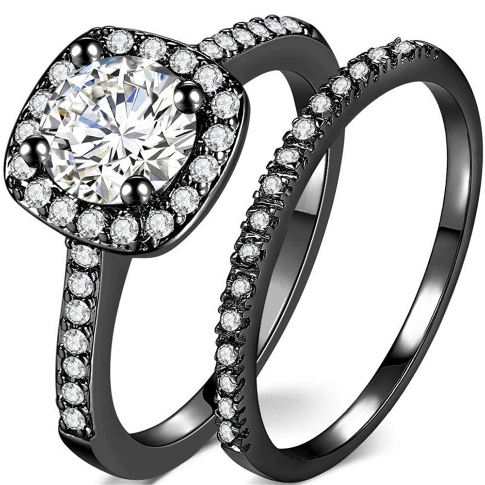 JZX12 2Pcs Women Rings Set Electroplated Cubic Zirconia Stackable Rings Girls Wedding Rings