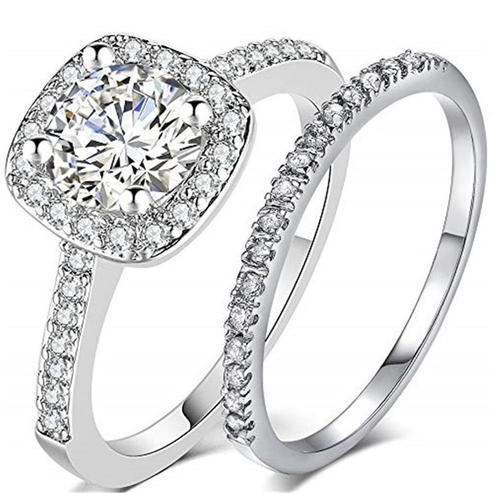 JZX12 2Pcs Women Rings Set Electroplated Cubic Zirconia Stackable Rings Girls Wedding Rings