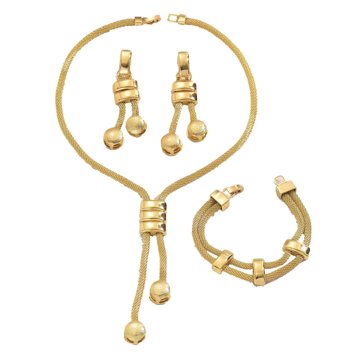BASHA Women Jewelry Set Necklace Earrings Bracelet 3 Piece Geometric Design Fashion Accessories European Style Tassel