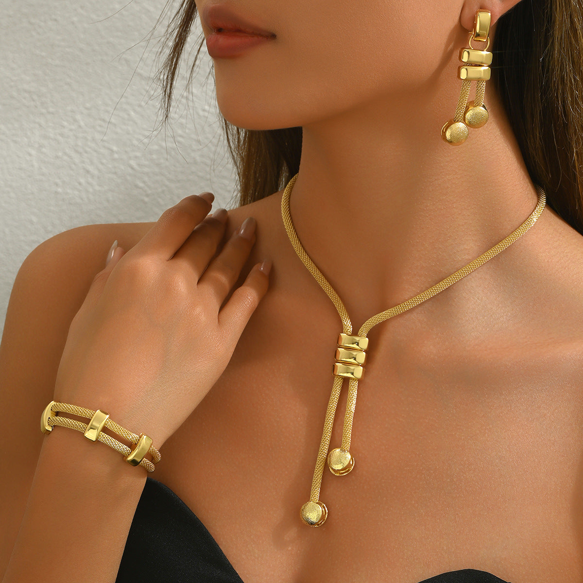 BASHA Women Jewelry Set Necklace Earrings Bracelet 3 Piece Geometric Design Fashion Accessories European Style Tassel