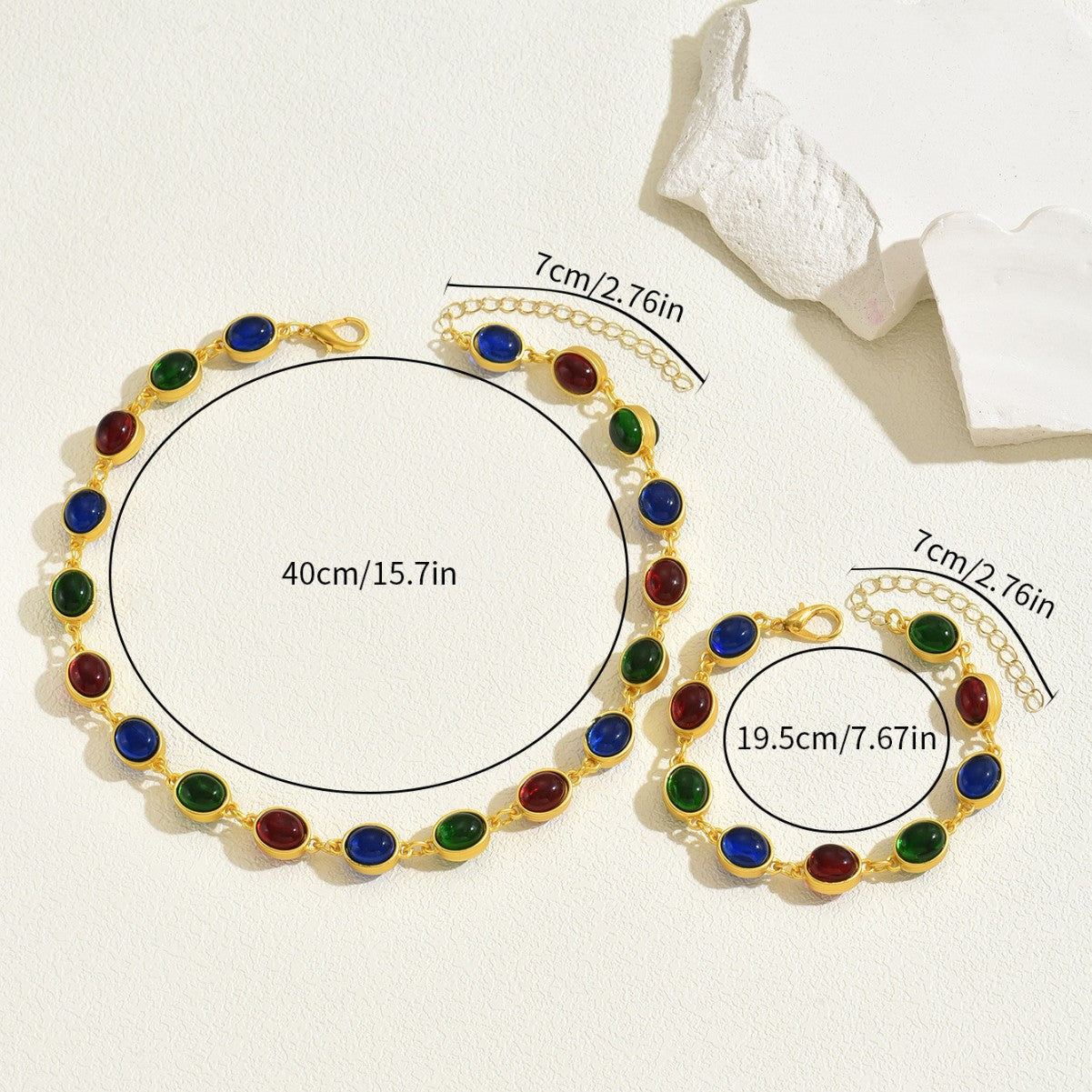 Women Jewelry Set Alloy Gemstone Necklace Bracelet European Court Style Collarbone Chain