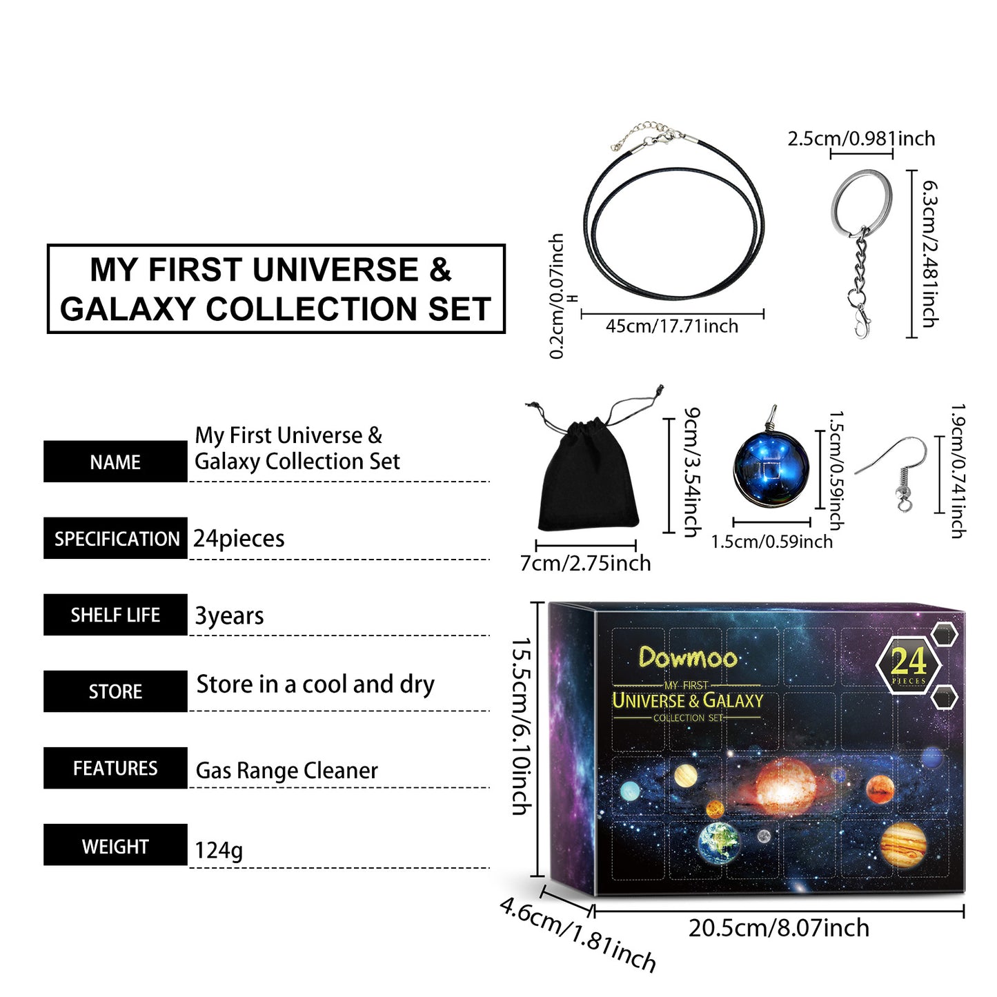 DOWMOO 24PCS DIY Universe Galaxy Pendant Jewelry Set Calendar Gift Box Necklace Bracelet Earrings Accessories