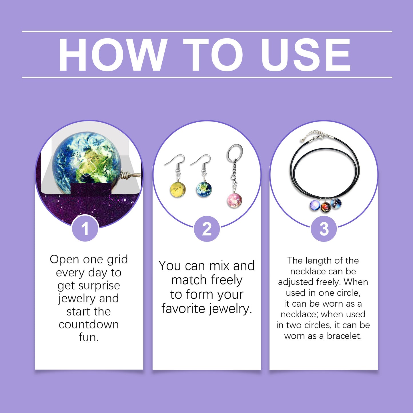 DOWMOO 24PCS DIY Universe Galaxy Pendant Jewelry Set Calendar Gift Box Necklace Bracelet Earrings Accessories