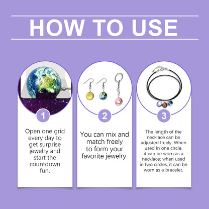 DOWMOO 24PCS DIY Universe Galaxy Pendant Jewelry Set Calendar Gift Box Necklace Bracelet Earrings Accessories