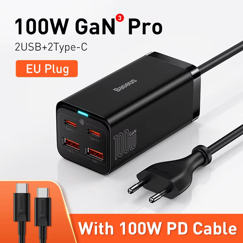 65W/100W Gan Charger Desktop Laptop Fast Charger 4 in 1 Adapter for Iphone 15 14 13 Pro Max Phone Charger Xiaomi Samsung