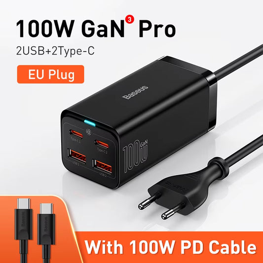 65W/100W Gan Charger Desktop Laptop Fast Charger 4 in 1 Adapter for Iphone 15 14 13 Pro Max Phone Charger Xiaomi Samsung