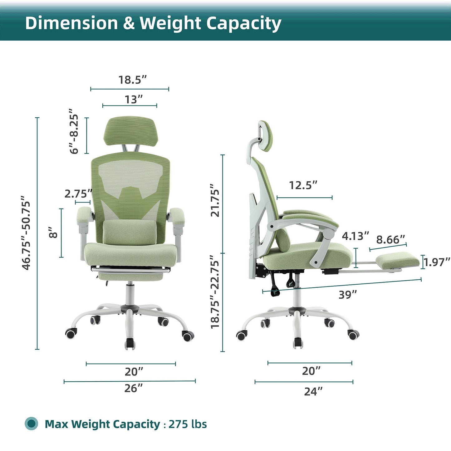 Ergonomischer Bürostuhl mit Fußstütze – Lendenkissen & gepolsterte Armlehnen
