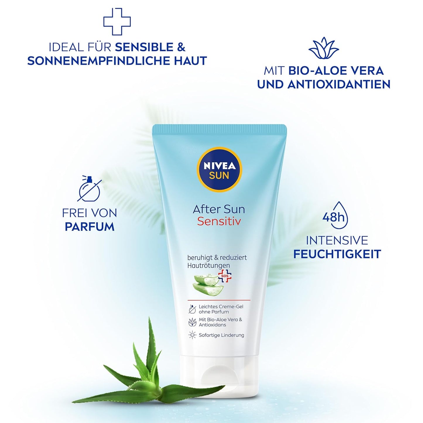 NIVEA SUN after Sun Sensitiv SOS Creme-Gel (175 Ml), Kühlendes after Sun Gel Mit Hautberuhigender Wirkung, Hautgel Mit Bio-Aloe Vera Und Antioxidans Für Sensible Haut