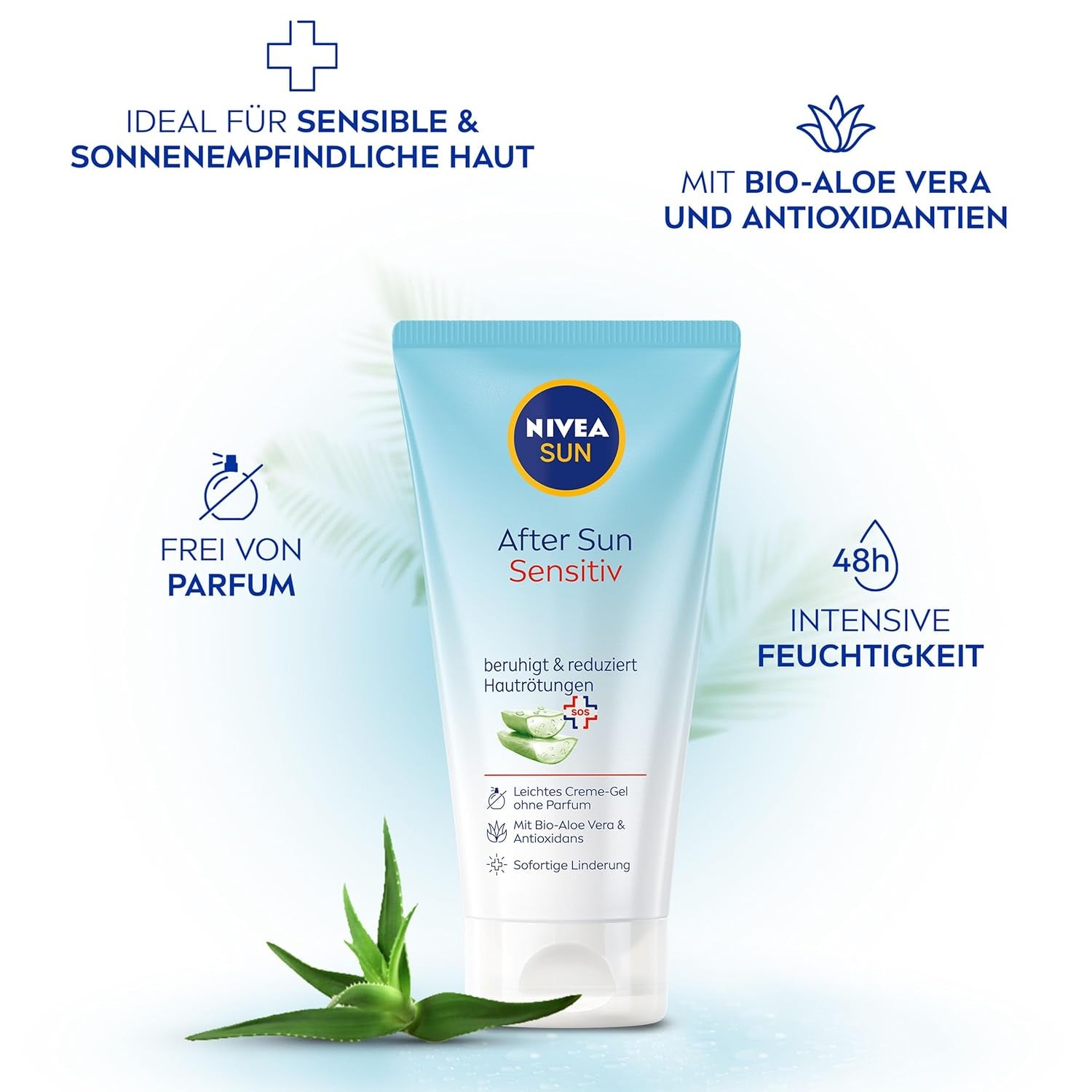 NIVEA SUN after Sun Sensitiv SOS Creme-Gel (175 Ml), Kühlendes after Sun Gel Mit Hautberuhigender Wirkung, Hautgel Mit Bio-Aloe Vera Und Antioxidans Für Sensible Haut