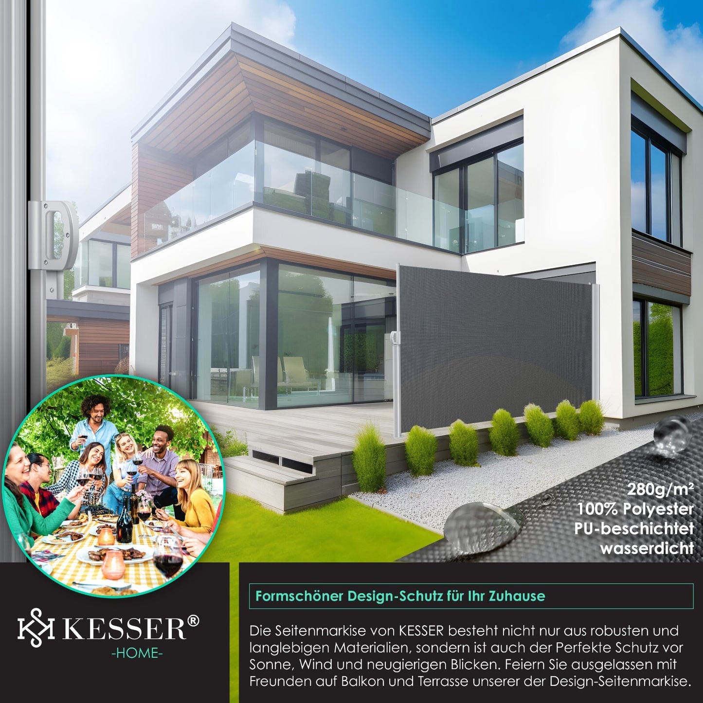 KESSER® Alu Seitenmarkise Ausziehbar Markise Wind Sonne Sicht Schutz Seitenrollo