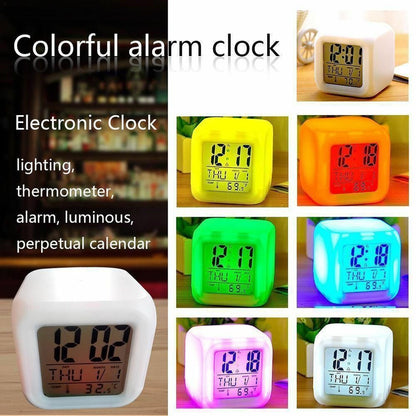 Colorful Night Light Alarm Clock with Temperature Display 7 Color Changing LED