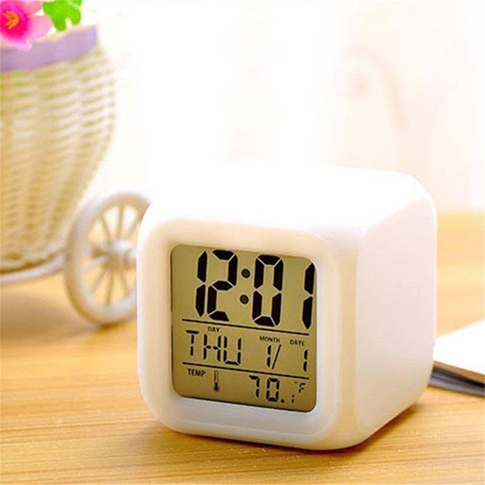 Colorful Night Light Alarm Clock with Temperature Display 7 Color Changing LED