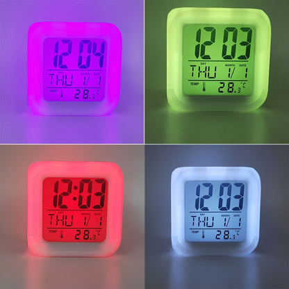 Colorful Night Light Alarm Clock with Temperature Display 7 Color Changing LED