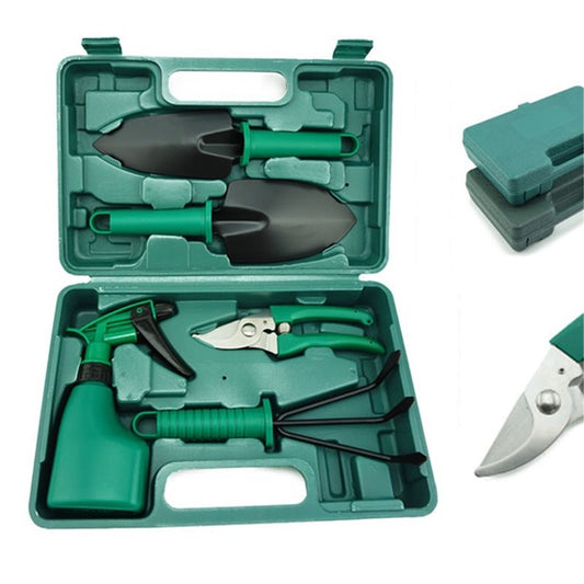 5Pcs/Set Gardening Tools Shear/Fork/Trowel/Sprayer Gardener Carrying Case Hand Tools Kit