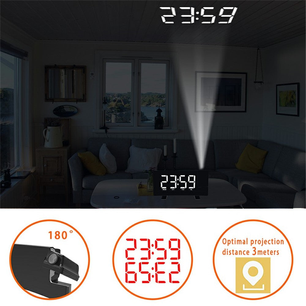 Projection Alarm Clock with FM Radio USB Charge LED Digital Dual Alarm Clock for Bedroom