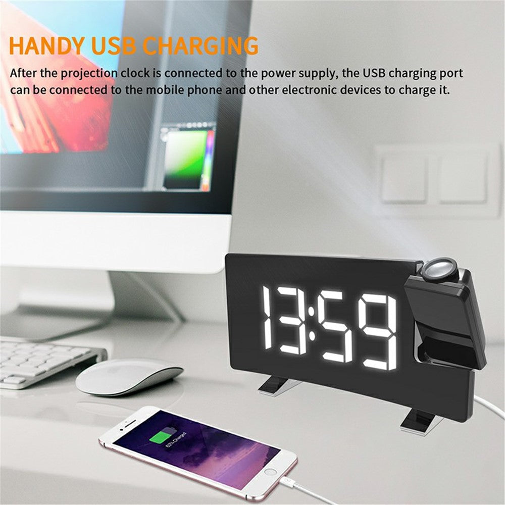 Projection Alarm Clock with FM Radio USB Charge LED Digital Dual Alarm Clock for Bedroom